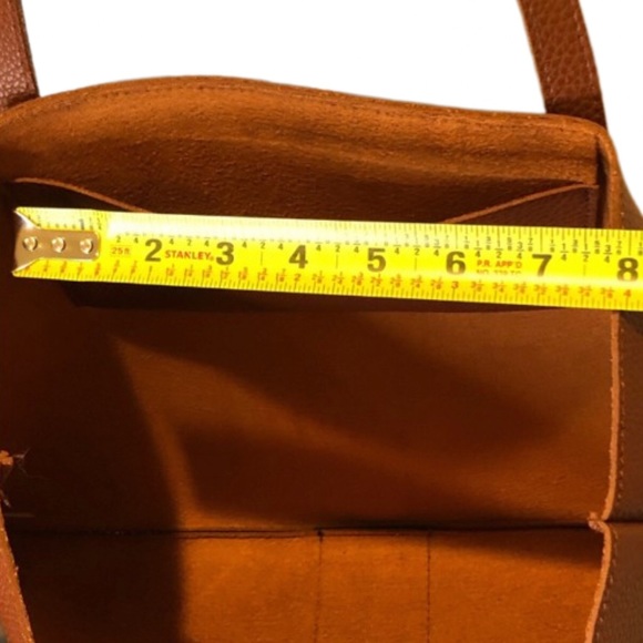 VINCE CAMUTO Tumbled Brown Vegan Leather With Black Stripe Tote Bag Carryall - Picture 15 of 17